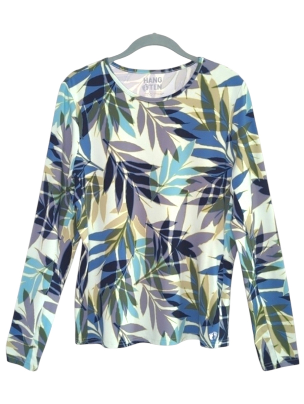 HANG TEN Women's Long Sleeve Floral Rashgaurd Swim Top UPF 50+ Mint Leaf M